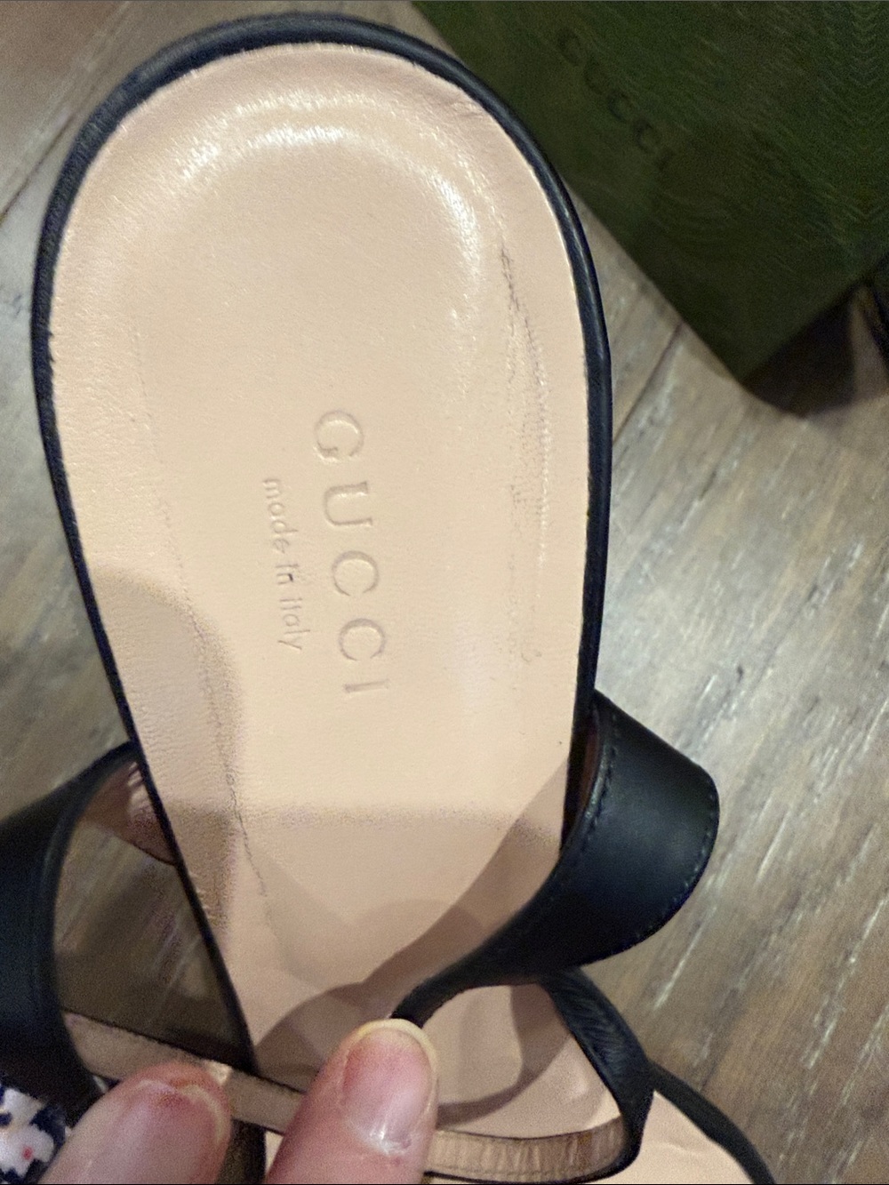 Gucci Black Leather Block Heel Sandals with Gold Double G Buckle - Picture 6 of 12
